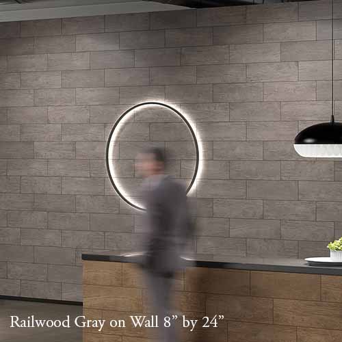 Railwood Gray WoodLook Tile Plank on Wall